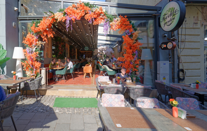 25 - The outdoor seating area at Freddo Garden in the Old Town area of Bucharest, Romania